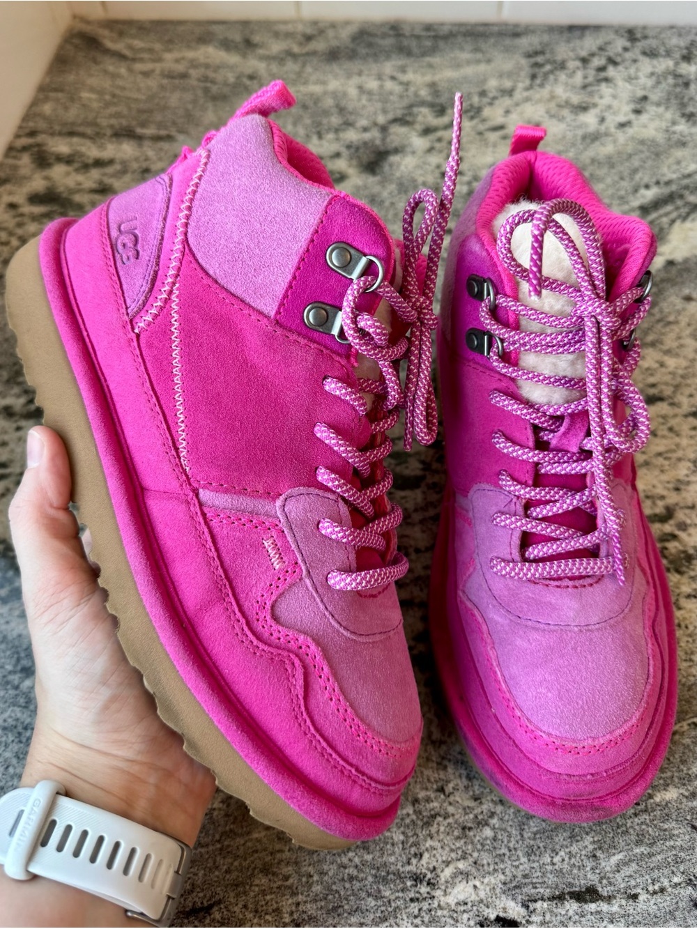 UGG Kids' Highland Hi Heritage - Pink (Raspberry Sorbet). Size 4Y. VGUC.